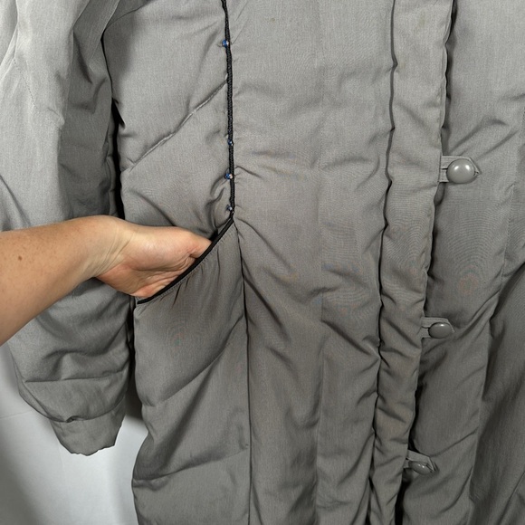 Fleet Street vintage winter down coat ruched long puffer L gray - Picture 7 of 15